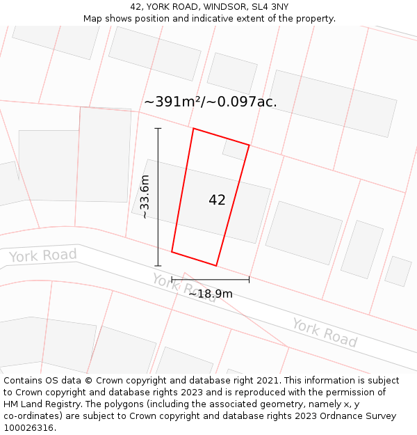 42, YORK ROAD, WINDSOR, SL4 3NY: Plot and title map
