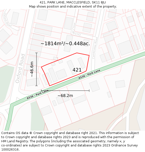 421, PARK LANE, MACCLESFIELD, SK11 8JU: Plot and title map