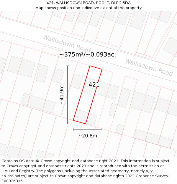 421, WALLISDOWN ROAD, POOLE, BH12 5DA: Plot and title map
