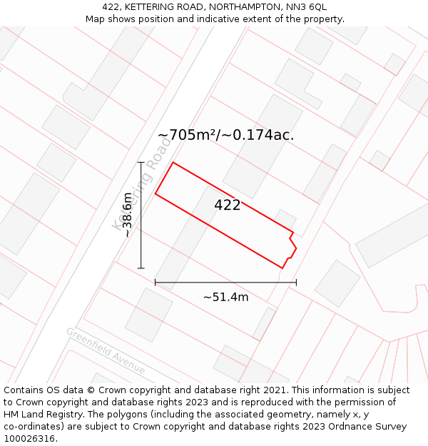 422, KETTERING ROAD, NORTHAMPTON, NN3 6QL: Plot and title map