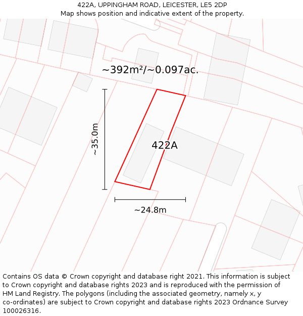 422A, UPPINGHAM ROAD, LEICESTER, LE5 2DP: Plot and title map