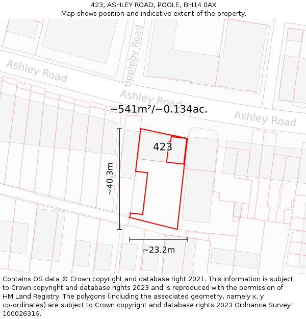 423, ASHLEY ROAD, POOLE, BH14 0AX: Plot and title map