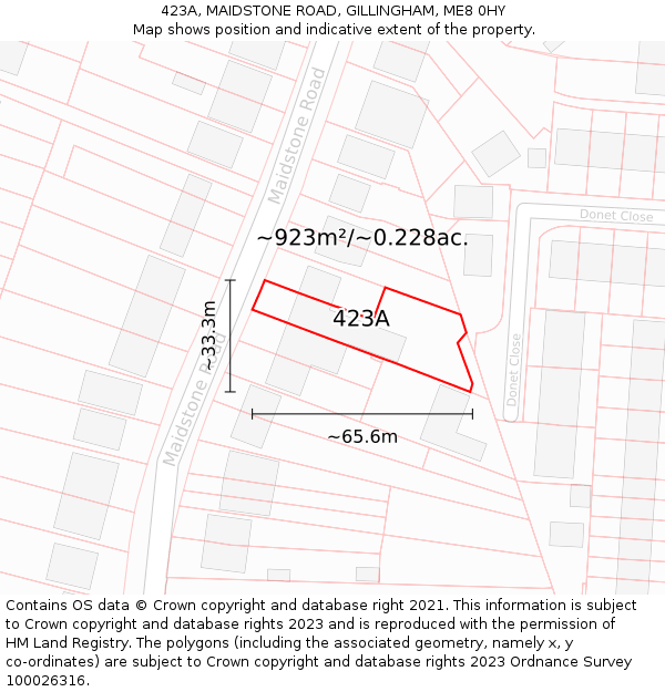 423A, MAIDSTONE ROAD, GILLINGHAM, ME8 0HY: Plot and title map