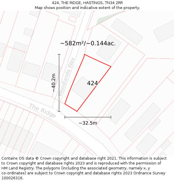 424, THE RIDGE, HASTINGS, TN34 2RR: Plot and title map