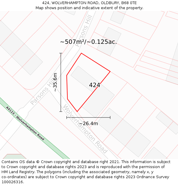 424, WOLVERHAMPTON ROAD, OLDBURY, B68 0TE: Plot and title map