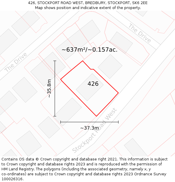426, STOCKPORT ROAD WEST, BREDBURY, STOCKPORT, SK6 2EE: Plot and title map