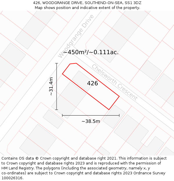 426, WOODGRANGE DRIVE, SOUTHEND-ON-SEA, SS1 3DZ: Plot and title map