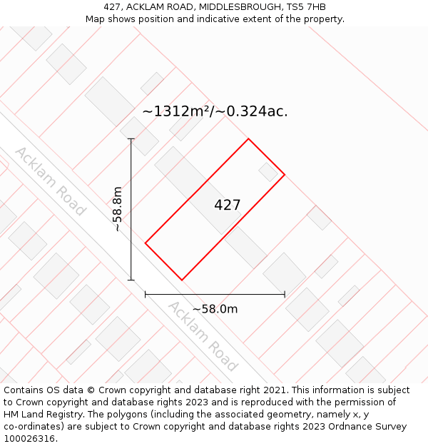 427, ACKLAM ROAD, MIDDLESBROUGH, TS5 7HB: Plot and title map