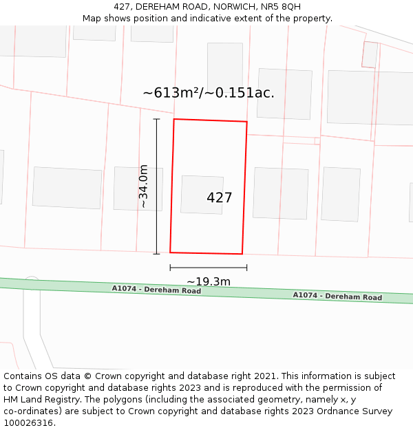 427, DEREHAM ROAD, NORWICH, NR5 8QH: Plot and title map