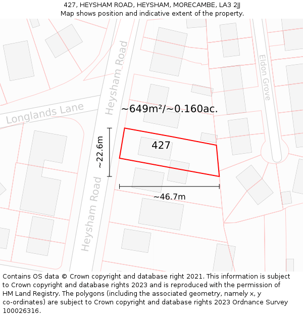 427, HEYSHAM ROAD, HEYSHAM, MORECAMBE, LA3 2JJ: Plot and title map