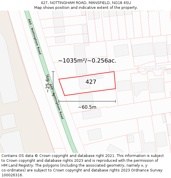 427, NOTTINGHAM ROAD, MANSFIELD, NG18 4SU: Plot and title map