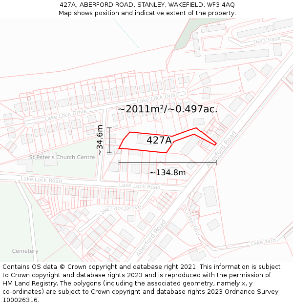 427A, ABERFORD ROAD, STANLEY, WAKEFIELD, WF3 4AQ: Plot and title map