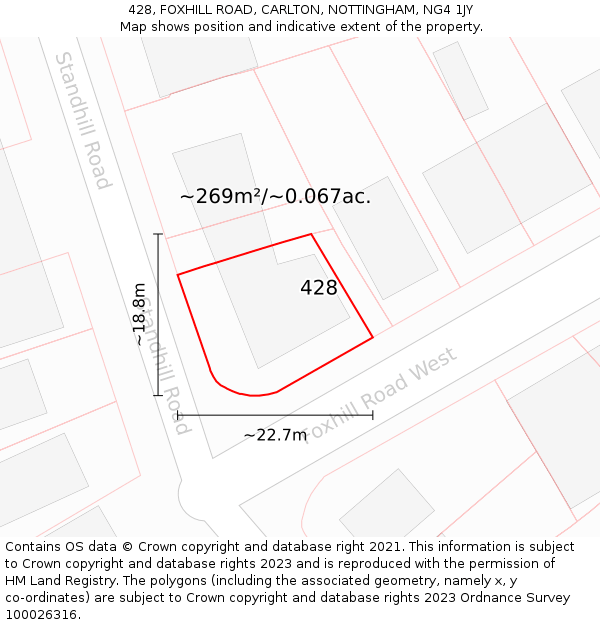 428, FOXHILL ROAD, CARLTON, NOTTINGHAM, NG4 1JY: Plot and title map