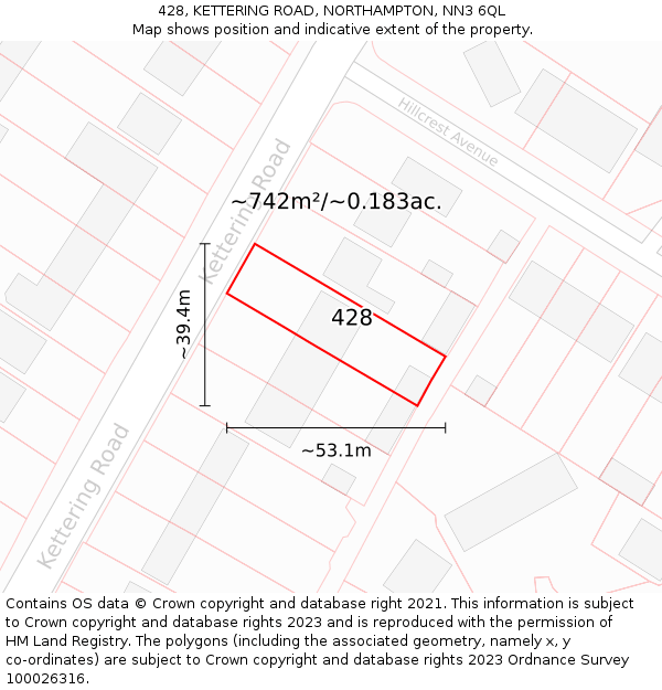 428, KETTERING ROAD, NORTHAMPTON, NN3 6QL: Plot and title map
