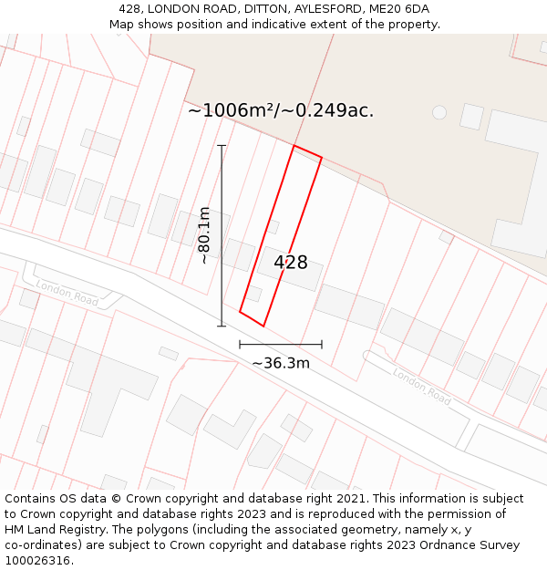 428, LONDON ROAD, DITTON, AYLESFORD, ME20 6DA: Plot and title map