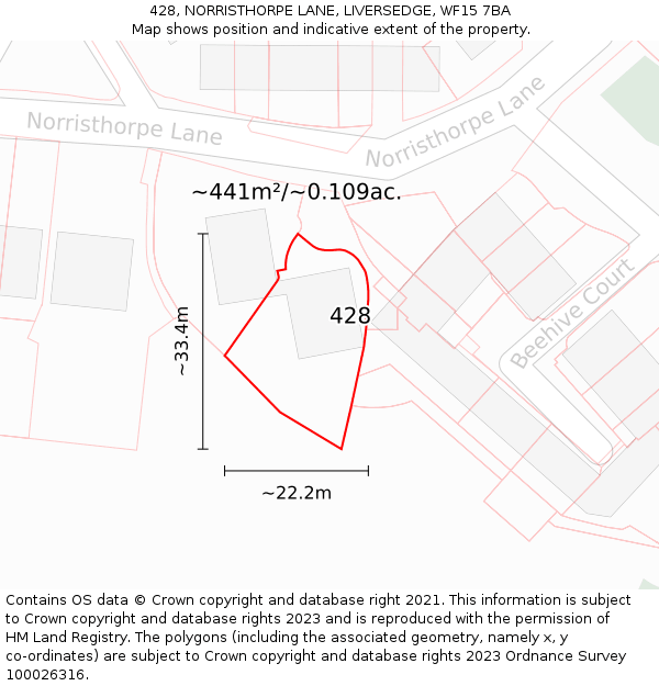 428, NORRISTHORPE LANE, LIVERSEDGE, WF15 7BA: Plot and title map