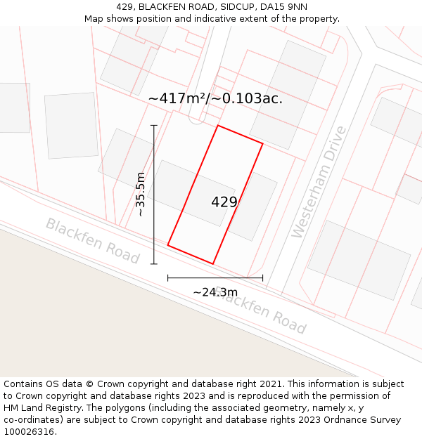 429, BLACKFEN ROAD, SIDCUP, DA15 9NN: Plot and title map