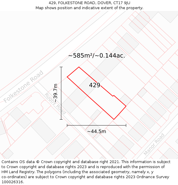 429, FOLKESTONE ROAD, DOVER, CT17 9JU: Plot and title map