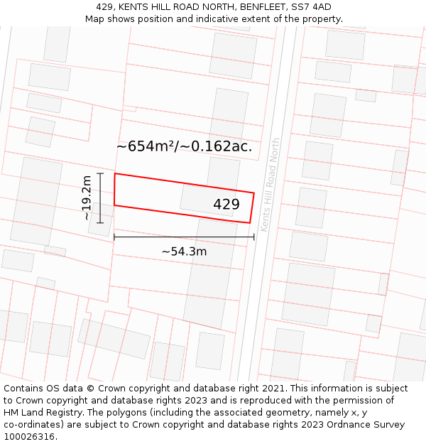 429, KENTS HILL ROAD NORTH, BENFLEET, SS7 4AD: Plot and title map