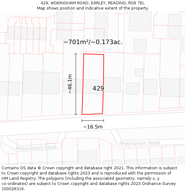 429, WOKINGHAM ROAD, EARLEY, READING, RG6 7EL: Plot and title map