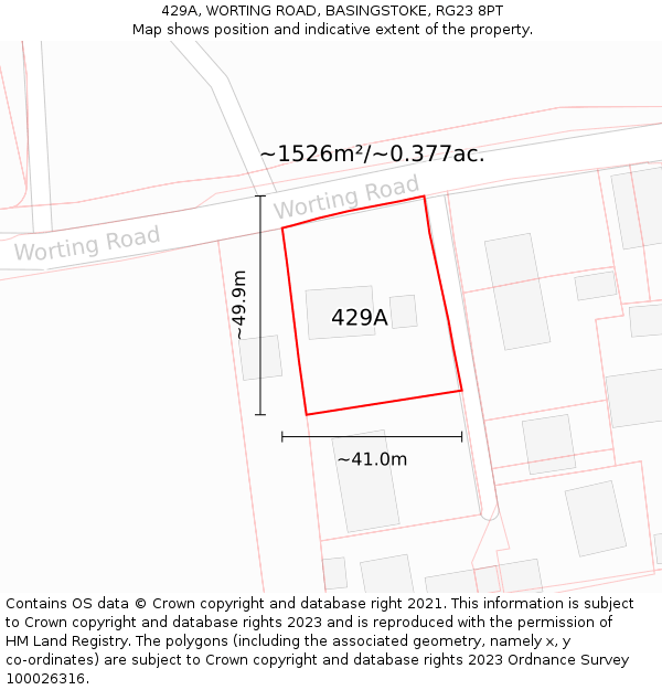 429A, WORTING ROAD, BASINGSTOKE, RG23 8PT: Plot and title map