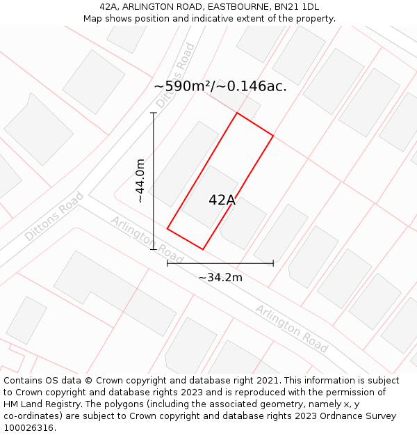 42A, ARLINGTON ROAD, EASTBOURNE, BN21 1DL: Plot and title map