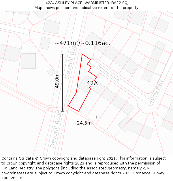 42A, ASHLEY PLACE, WARMINSTER, BA12 9QJ: Plot and title map