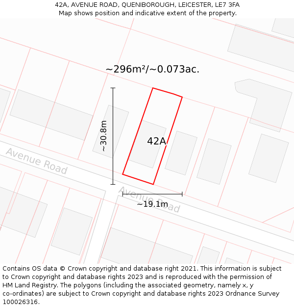 42A, AVENUE ROAD, QUENIBOROUGH, LEICESTER, LE7 3FA: Plot and title map