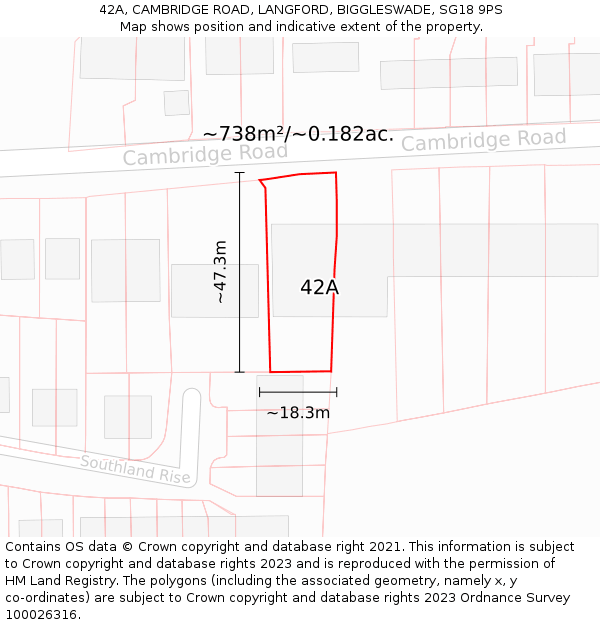 42A, CAMBRIDGE ROAD, LANGFORD, BIGGLESWADE, SG18 9PS: Plot and title map
