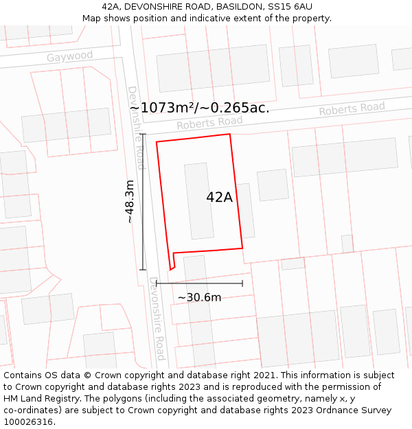 42A, DEVONSHIRE ROAD, BASILDON, SS15 6AU: Plot and title map
