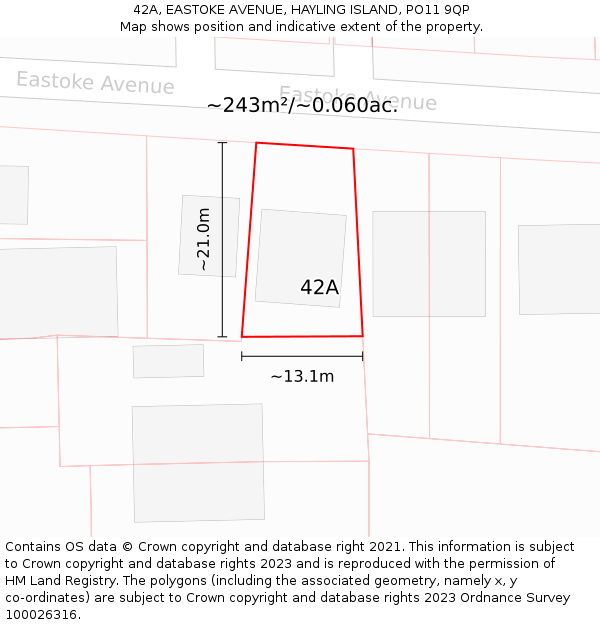 42A, EASTOKE AVENUE, HAYLING ISLAND, PO11 9QP: Plot and title map