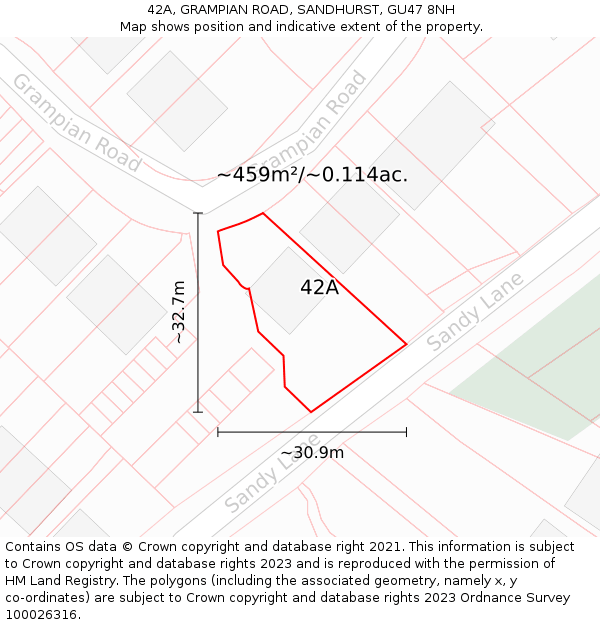 42A, GRAMPIAN ROAD, SANDHURST, GU47 8NH: Plot and title map