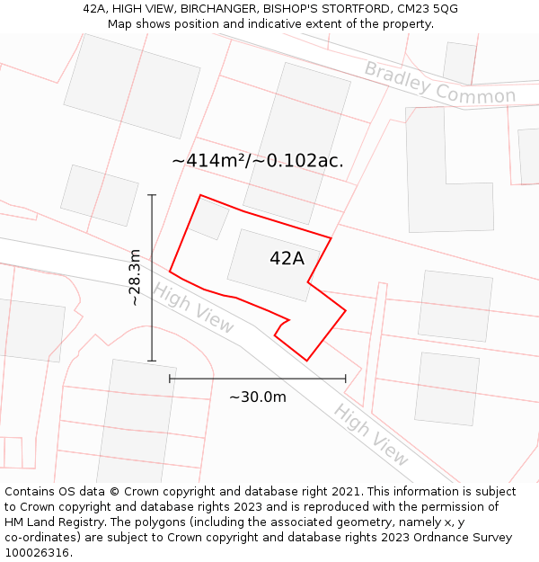 42A, HIGH VIEW, BIRCHANGER, BISHOP'S STORTFORD, CM23 5QG: Plot and title map