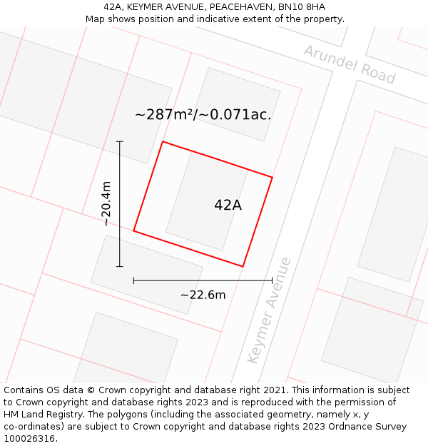 42A, KEYMER AVENUE, PEACEHAVEN, BN10 8HA: Plot and title map
