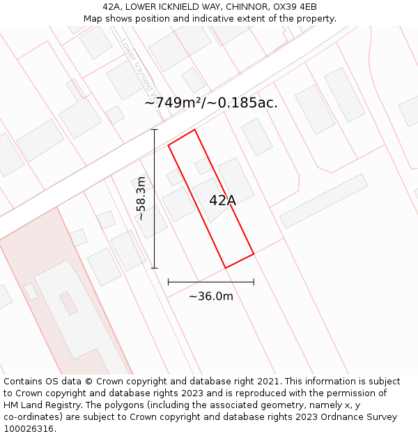 42A, LOWER ICKNIELD WAY, CHINNOR, OX39 4EB: Plot and title map