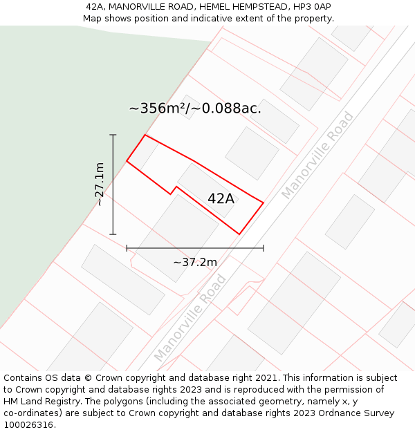 42A, MANORVILLE ROAD, HEMEL HEMPSTEAD, HP3 0AP: Plot and title map