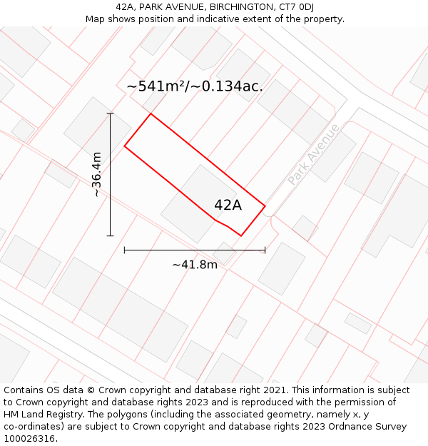 42A, PARK AVENUE, BIRCHINGTON, CT7 0DJ: Plot and title map