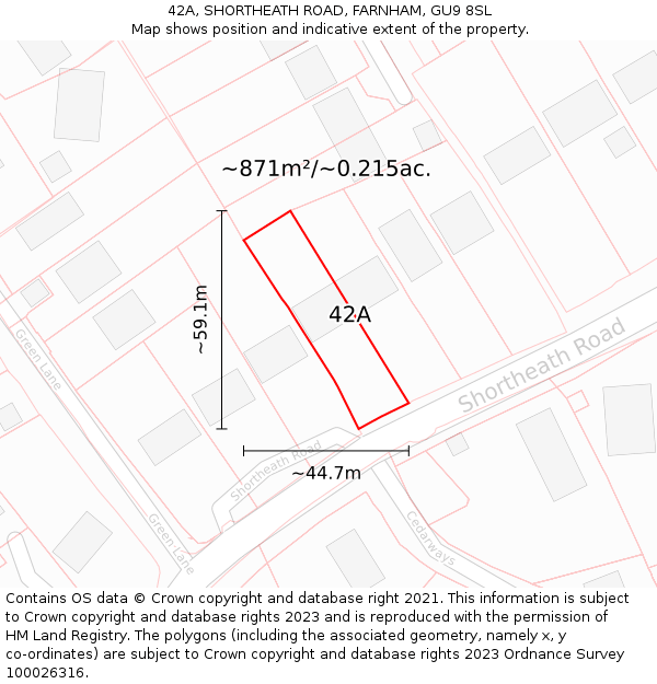 42A, SHORTHEATH ROAD, FARNHAM, GU9 8SL: Plot and title map