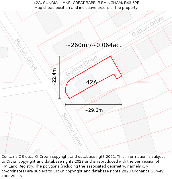 42A, SUNDIAL LANE, GREAT BARR, BIRMINGHAM, B43 6PE: Plot and title map