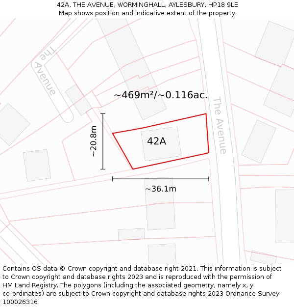 42A, THE AVENUE, WORMINGHALL, AYLESBURY, HP18 9LE: Plot and title map
