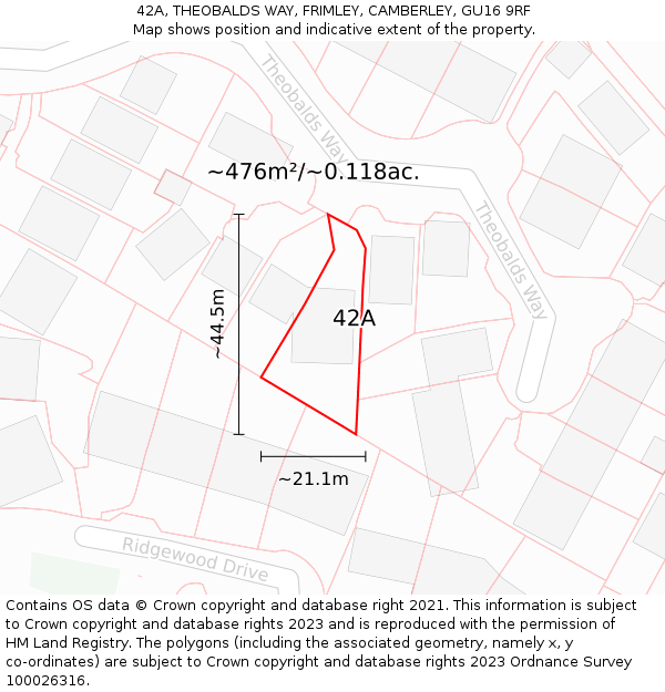 42A, THEOBALDS WAY, FRIMLEY, CAMBERLEY, GU16 9RF: Plot and title map