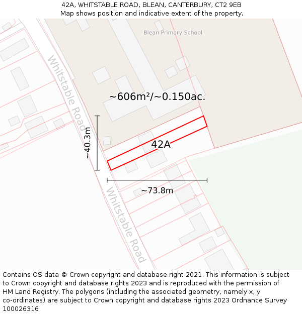 42A, WHITSTABLE ROAD, BLEAN, CANTERBURY, CT2 9EB: Plot and title map