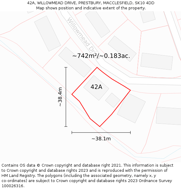 42A, WILLOWMEAD DRIVE, PRESTBURY, MACCLESFIELD, SK10 4DD: Plot and title map