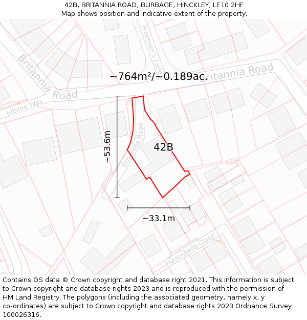 42B, BRITANNIA ROAD, BURBAGE, HINCKLEY, LE10 2HF: Plot and title map