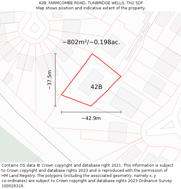 42B, FARMCOMBE ROAD, TUNBRIDGE WELLS, TN2 5DF: Plot and title map