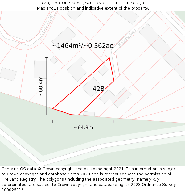 42B, HARTOPP ROAD, SUTTON COLDFIELD, B74 2QR: Plot and title map