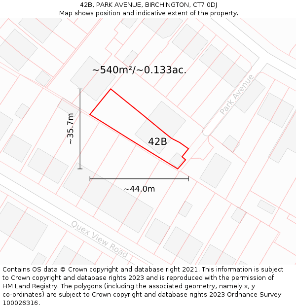42B, PARK AVENUE, BIRCHINGTON, CT7 0DJ: Plot and title map