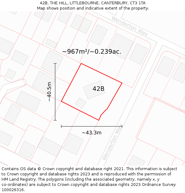 42B, THE HILL, LITTLEBOURNE, CANTERBURY, CT3 1TA: Plot and title map