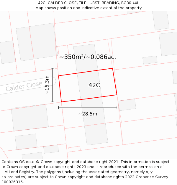 42C, CALDER CLOSE, TILEHURST, READING, RG30 4XL: Plot and title map
