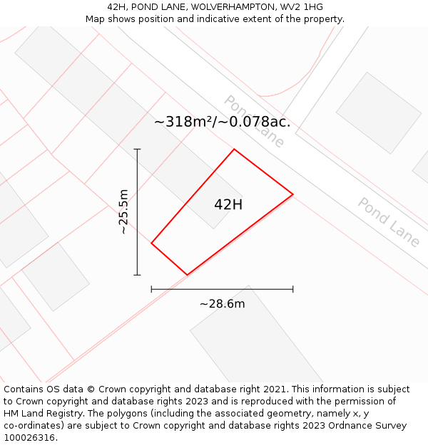 42H, POND LANE, WOLVERHAMPTON, WV2 1HG: Plot and title map
